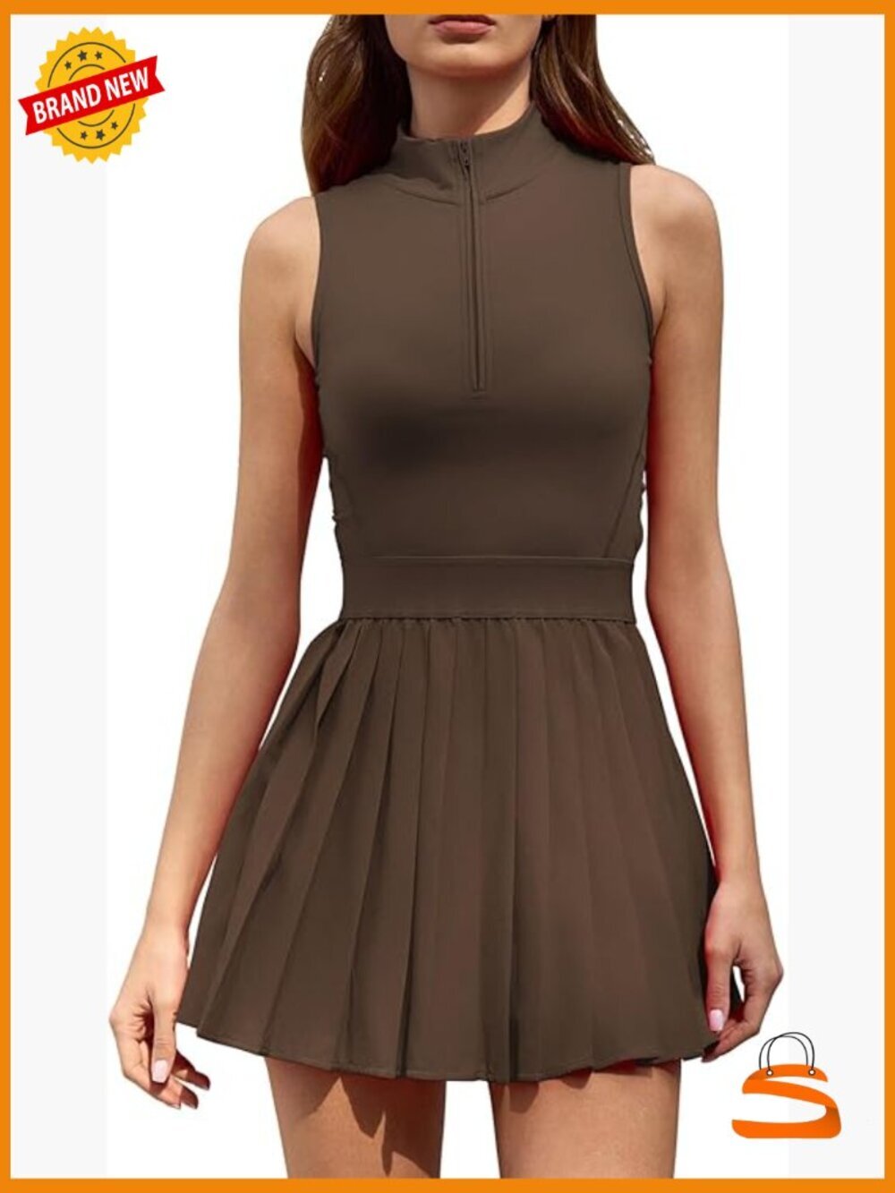 Tennis Dress Zip Front High Neck Pleated Sleeveless Two Piece Golf Athletic